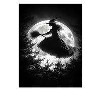 TODOAA Moderna Blanco Y Negrocuadros Abstractos Bruja del bosque de Halloween Salon PóSter De Lienzo ImpresióN DecoracióN NóRdica Arte De Pared Pintura(Blanco-20x30cm Sin marco