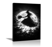 TODOAA Moderna Blanco Y Negrocuadros Abstractos Bruja del bosque de Halloween Salon PóSter De Lienzo ImpresióN DecoracióN NóRdica Arte De Pared Pintura(Blanco-50x70cm Enmarcado