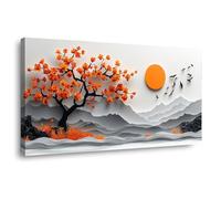 TODOAA Moderno Cuadros Arbol De La Vida Mural de Árboles Flores Atardecer Naturaleza Cuadro Decoracion,Salon Dormitorios Comedor Oficina Pasillo Cocina Y Baño(rojo-50x100cm Enmarcado