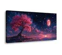 TODOAA Retro nieve Grande Dormitorio Cocina Cuadros Arte del Árbol de la Luna Nocturna Pared Imágenes Cuadros Decoracion Salon Wall Art Prints Decor（Rojo 8-30x60cm Enmarcado