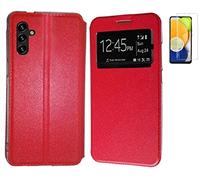 TODOBARATO 24HORAS Funda Compatible con Samsung Galaxy A14 5G Roja Libro Ventana + Protector Cristal Templado 9H