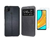 TODOBARATO 24HORAS Funda Compatible con Xiaomi Redmi 10A - 9C Negra Libro Ventana + Protector Cristal Templado 9H
