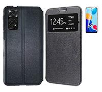 TODOBARATO 24HORAS Funda Compatible con Xiaomi Redmi Note 11-11S Negra Libro Ventana + Protector Cristal Templado 9H
