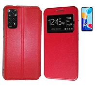TODOBARATO 24HORAS Funda Compatible con Xiaomi Redmi Note 11-11S Roja Libro Ventana + Protector Cristal Templado 9H