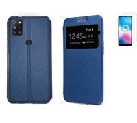 Todobarato24h Funda Compatible con Alcatel 3X 2020 4CAM (6.52) Azul Libro Ventana + Protector de Cristal Templado