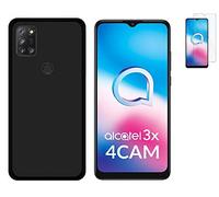 Todobarato24h Funda Compatible con Alcatel 3X 2020 4CAM (6.52) Negra TPU Lisa Silicona + Protector Cristal Templado
