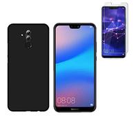 Todobarato24h Funda Compatible con Huawei Mate 20 Lite (6.3) Negra TPU Lisa Silicona + Protector Cristal Templado
