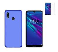 Todobarato24h Funda Compatible con Huawei Y7 2019 (6.26) Azul TPU Lisa Silicona + Protector Cristal Templado Negro