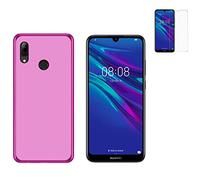 Todobarato24h Funda Compatible con Huawei Y7 2019 (6.26) Rosa TPU Lisa Silicona + Protector Cristal Templado Negro