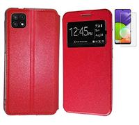 Todobarato24h Funda Compatible con Samsung Galaxy A22 5G Roja Libro Ventana + Protector