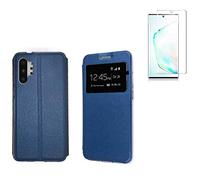 Todobarato24h Funda Compatible con Samsung Galaxy Note 10 Plus (6.8) Azul Libro Ventana + Protector de Cristal Templado 3D Curvado Completo