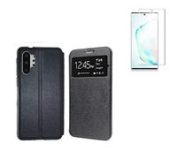 Todobarato24h Funda Compatible con Samsung Galaxy Note 10 Plus (6.8) Negra Libro Ventana + Protector de Cristal Templado 3D Curvado Completo