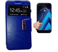 Todobarato24h Funda Libro Ventana Compatible con Samsung Galaxy A5 2017 Azul + Protector DE Cristal Templado