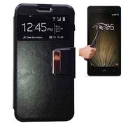 Todobarato24h Funda Libro Ventana Negra Compatible con BQ Aquaris U Plus + Protector de Cristal Templado
