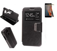 Todobarato24h Funda Libro Ventana Negra Compatible con BQ Aquaris V/VS (5.2) + Protector de Cristal Templado