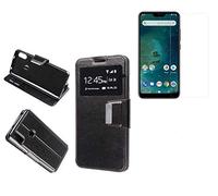 Todobarato24h Funda Libro Ventana Negra Compatible con Xiaomi MI 6 Pro/MI A2 Lite (5.84) + Protector de Cristal Templado