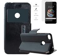 Todobarato24h Funda Libro Ventana Negra Compatible con Xiaomi MI A1 MI 5X MI5X (5.5) + Protector de Cristal Templado