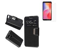 Todobarato24h Funda Libro Ventana Negra Compatible con Xiaomi Redmi 6A Redmi 6 (5.45) + Protector de Cristal Templado