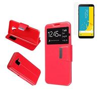 Todobarato24h Funda Libro Ventana Roja Compatible con Samsung Galaxy J6 2018 (5.6) + Protector de Cristal Templado