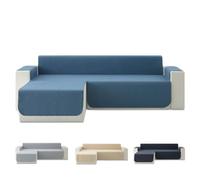 Todocama Funda Cubre Sofá Chaise Long Izquierdo 200 cm, Protector Acolchado Piqué, Antiácaros, Fácil de Limpiar, (Azul Grisáceo)
