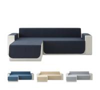 Todocama Funda Cubre Sofá Chaise Long Izquierdo 240 cm, Protector Acolchado Piqué, Antiácaros, Fácil de Limpiar, (Gris Oscuro)