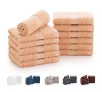 Todocama - Juego de 12 Toallas de Mano (30x30 cm) 100% Algodón Suave y Absorbente, 550 gsm Premium, (Beige)