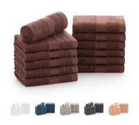 Todocama - Juego de 12 Toallas de Mano (30x30 cm) 100% Algodón Suave y Absorbente, 550 gsm Premium, (Chocolate)