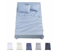 Todocama Juego de Sábanas de 4 Piezas - 3001 - Sábana Bajera Ajustable - Encimera - Dos Fundas de Almohada de 50x80cm, (Cama 180-180x190/200 cm, Azul Claro)