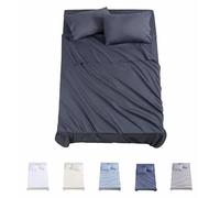 Todocama Juego de Sábanas de 4 Piezas - 3001 - Sábana Bajera Ajustable - Encimera - Dos Fundas de Almohada de 50x80cm, (Cama 150-150x190/200 cm, Gris Oscuro)