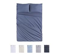 Todocama Juego de Sábanas de 4 Piezas - 4002 - Sábana Bajera Ajustable - Encimera - Dos Fundas de Almohada de 50x80cm (Cama 135x190/200 cm, Azul Grisáceo)