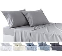 Todocama - Juego de Sábanas de 4 Piezas - Sábana Bajera Ajustable - Encimera - Dos Fundas de Almohada de 50x80cm. (Cama 90-90x190/200 cm, Gris Claro)