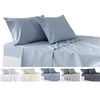 Todocama - Juego de Sábanas de 4 Piezas - Sábana Bajera Ajustable - Encimera - Dos Fundas de Almohada de 50x80cm. (Cama 90-90x190/200 cm, Azul Claro)