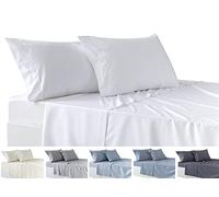Todocama - Juego de Sábanas de 4 Piezas - Sábana Bajera Ajustable - Encimera - Dos Fundas de Almohada de 50x80cm. (Cama 200-200x190/200 cm, Blanco)
