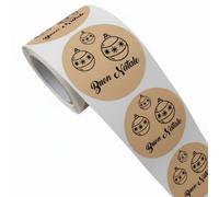 TODOKRAFT Etiquetas Adhesivas Kraft para Regalos, 200 Unidades, 3,5 cm de Diámetro, Rollo con Mensaje Feliz Navidad (BUON NATALE)