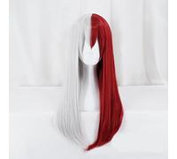 Todoroki So Women Long Wig Cosplay Costume Boku no Hero Academia Red White Hair Halloween Party Wig +Wig Cap