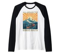 Todos a Bordo del Tren de Ruta escénica Ferrocarril Retro Camiseta Manga Raglan