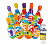 Todos los Kids United® Bowling Set XXL para niños con Bolos Blandos de PU y 2 Bolas; Juguete Educativo de Aprendizaje para Interiores y Exteriores Hecho de Material de Espuma (Juego de 10)