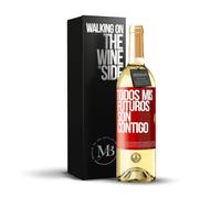 «Todos mis futuros son contigo» Mensaje en una Botella. Vino Blanco Premium Verdejo Joven + Gift Box. Etiqueta Roja PERSONALIZABLE