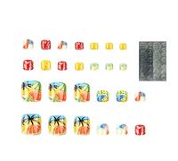 Toe Press on Nails, Reusable Summer Pedicure Set, Self-Adhesive Stickers, Easy Application Design, Vibrant Beach Style Look, 24 Pieces, for Adults or Girls Weekend Fun