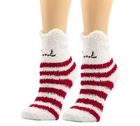 Toe Talk - Calcetines de invierno para mujer, con estampado de rayas, súper suaves, cálidos, con forro polar, ultra cálidos, rosso, talla única