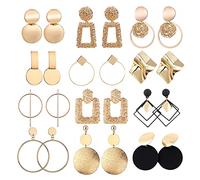 TOEECY 12 Pares Pendientes Colgantes Para Mujer Niñas Grandes Pendientes Redondos Cuadrado Bola Geométricos Metal Conjunto Colgante Pendientes de Moda