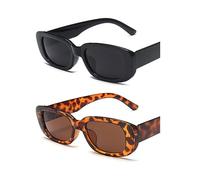 TOEECY 2 Pares Gafas de Sol Mujer Hombres Polarizadas Cuadradas Pequeño de Moda Protección UV400 para Playa Viajar (# A)
