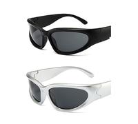 TOEECY 2 Pares Gafas de Sol Mujer Hombres Polarizadas Elipses Deporte Grandes de Moda Protección UV400 para Playa Viajar (# A)