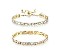 TOEECY 2 Piezas Pulsera Circonita Cristal Plata de Ley 925 Oro Rosa Ajustable Tenis Regalo para Mujeres y Niñas (Oro,#2)