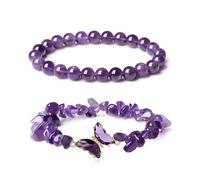 TOEECY 2 Piezas Pulsera Lapislázuli Natural Mariposa Cristal Piedra Semipreciosa Cuentas Redondas Elástica Joyería Mujer Brazalete Decoración