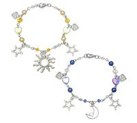TOEECY 2 Piezas Pulsera Mujer Pulseras para Parejas Ajustables con Colgante de Luna Sol Estrella Corazón Pulsera Amistad para Hombres y Mujeres Regalo para San Valentín y Cumpleaños