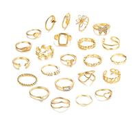 TOEECY 22 Piezas Conjunto Anillos Variados Mariposa Flor Corazón Hoja Cristal Ajustables Mujer Joyería Elegante