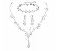 TOEECY 3 Piezas Conjunto Joyas Perlas Elegante Collar Pulsera Pendientes Cristales Brillantes Adorno Nupcial Ceremonia