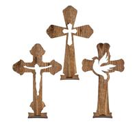 TOEECY 3pcs Cruz Ornamentos Hueco Crucifijo de Madera Artesanías Creativas Decoración de Arte Religioso Pintoresco y Elegante para Iglesias Domésticas Salas de Estar Dormitorios