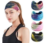 TOEECY 4 Piezas Diademas Anchas Elásticas Turbante Tie Dye Bandas Cabello Multicolor Cinta Pelo Deportiva Yoga Accesorios Cabeza Mujer Niñas